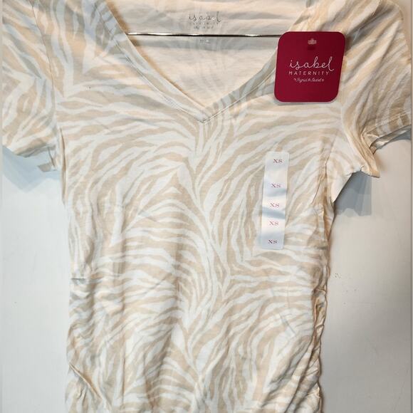 New Ingrid Maternity T-Shirt V- Neck Cool Animal Print Tee Light NWT Size XS - Picture 2 of 8